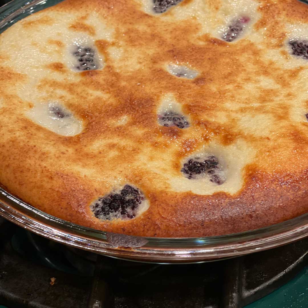 keto clafoutis dessert with berries and sweetened with allulose